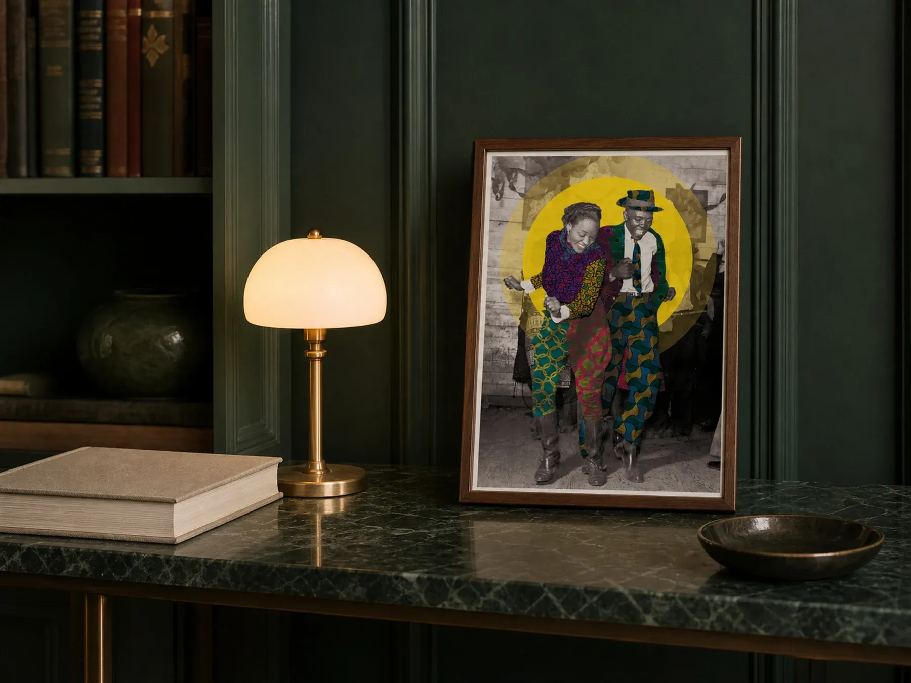 Saturday Night in Full Swing — Clarksdale, 1939 displayed in a styled interior.